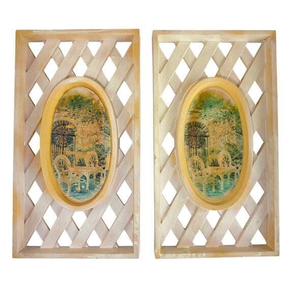 Vintage 1976 Burwood Lattice Garden Wall Plaques Set of 2 Retro Home Decor - Picture 9 of 9